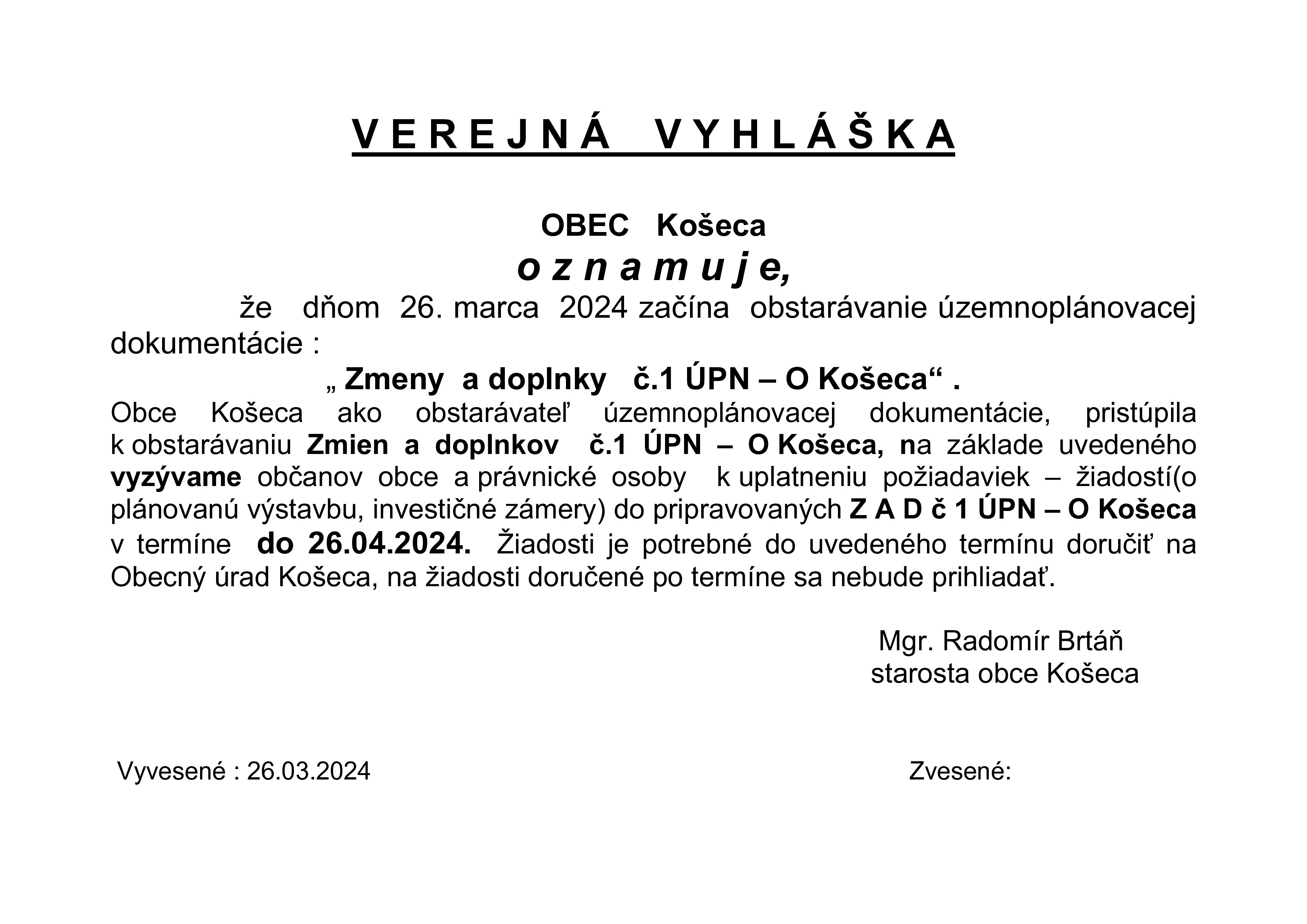 Verejna vyhlaska UPN